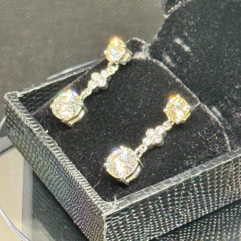 5.10 Ct White Diamond Solitaire Dangler Earrings, Amazing Sparkle- VIDEO
